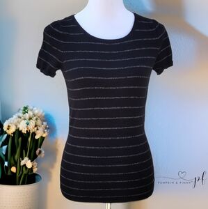 Express Black & Silver Stripe Scoop Neck Short Sleeve Tunic Sz Small
